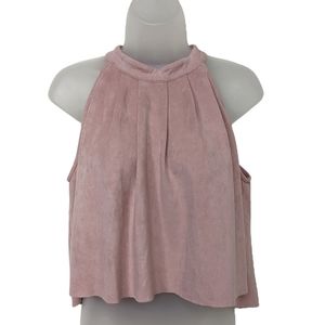 Blush Noir Halter Top Faux Suede Pink Zipper Back Cropped Sleeveless Medium
